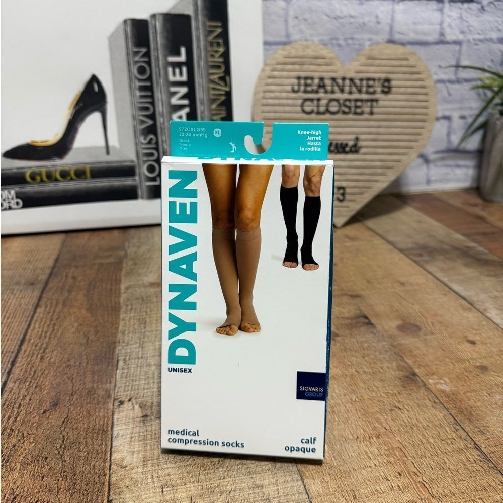 Sigvaris Dynaven Unisex Open Toe Knee Highs 20-30 mmHg Black  Nwt XL.